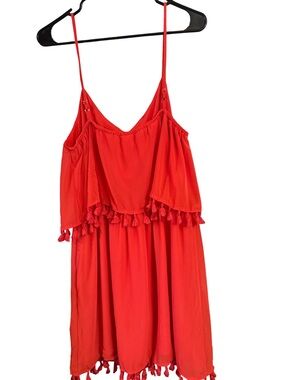 Xhilaration Red Spaghetti Strap Dress with Tassel Detail